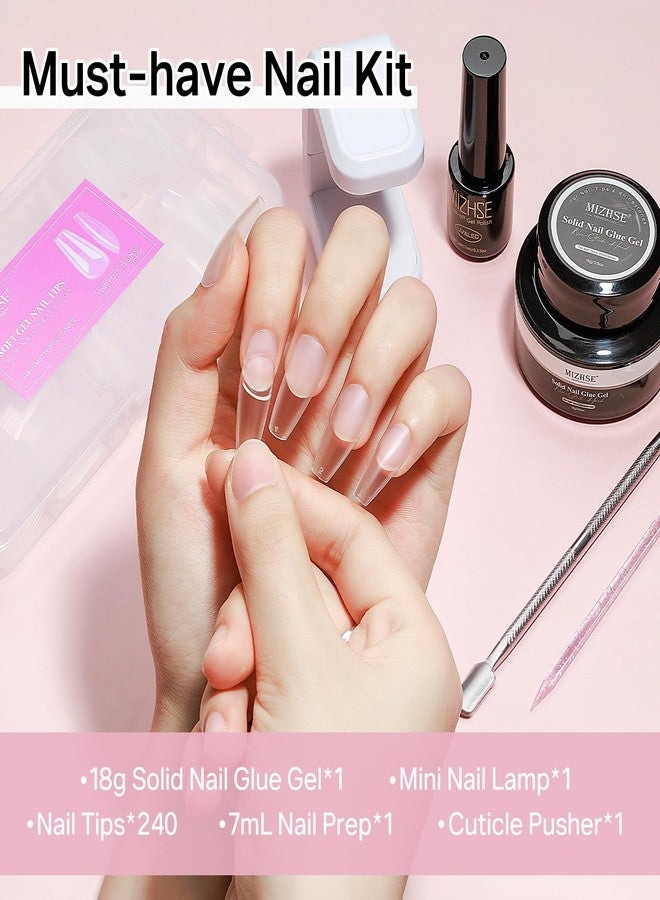 MIZHSE Gel Nail Kit Medium Coffin Gels Nail Tips, Solid Nails Glue Gel for Press On Nails with Portable U V Lamp 240Pcs 12 Sizes Half Matte Nail Tips Easy Nail Extension Set for Women - Image 5